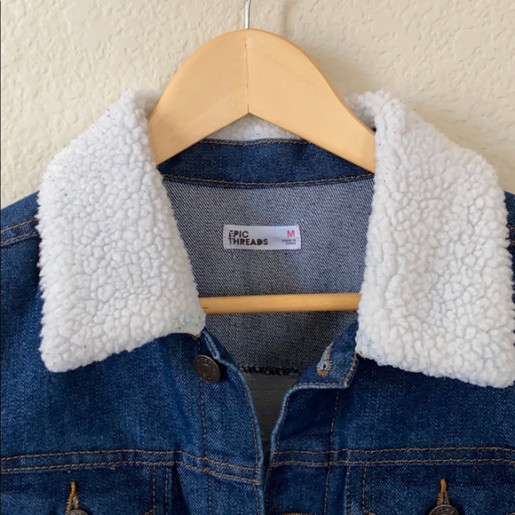 Epic Threads Boys Sherpa Collar Denim Jacket. - Picture 3 of 10